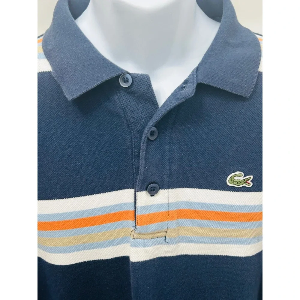 Vintage Lacoste Striped Polo Shirt Navy Blue Orange Made in Peru Size 11 XXXL - Picture 4 of 4